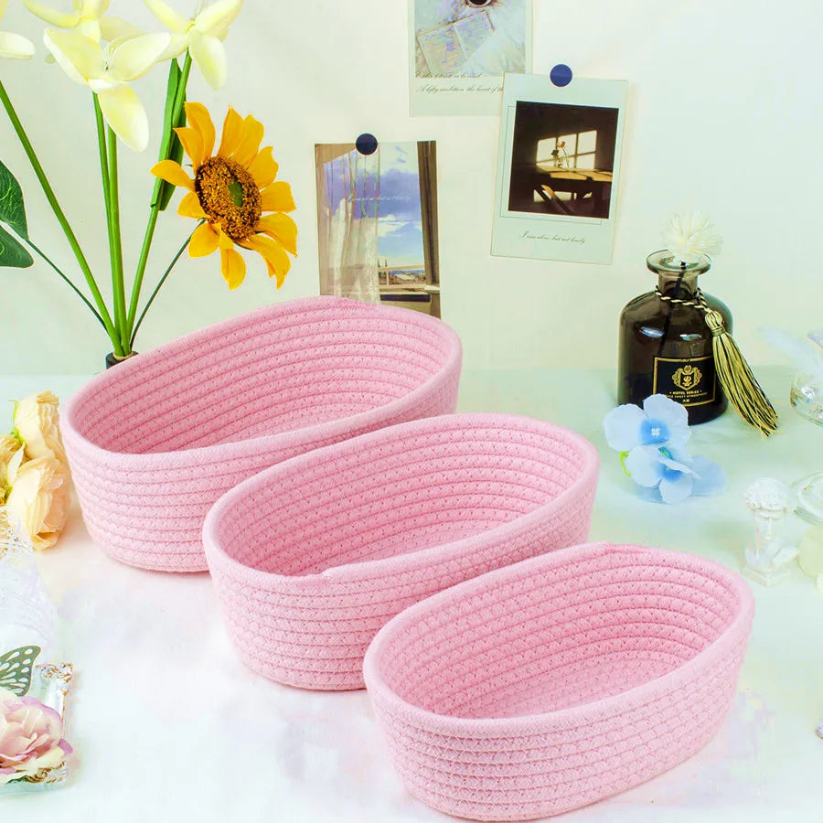 Woven Nordic Cotton Rope Storage Baskets Household Sundries Key Organize Box Women Simple Cosmetics Sorting Deposit Item Supplie