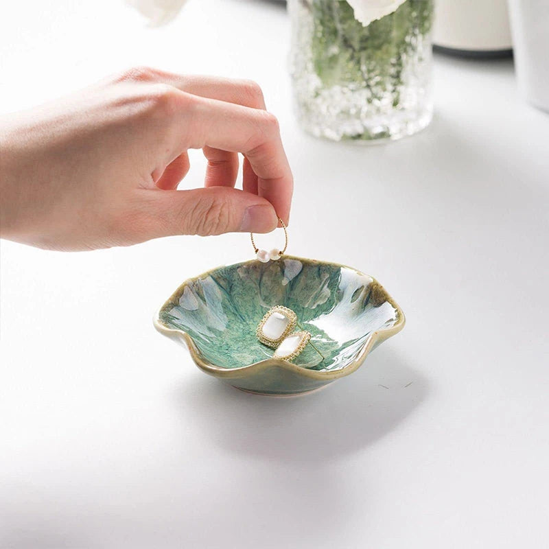 Lotus Jewelry Tray Ceramic Ring Dish Small Key Bowl Cute Ring Holder Trinket Dish Great Jewelry Organizing for Woman