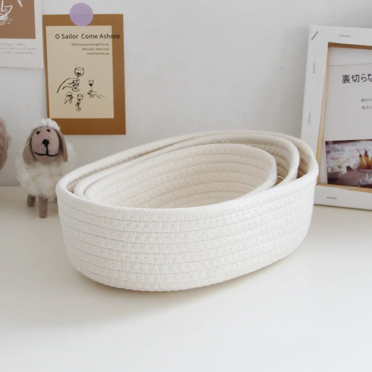 Woven Nordic Cotton Rope Storage Baskets Household Sundries Key Organize Box Women Simple Cosmetics Sorting Deposit Item Supplie