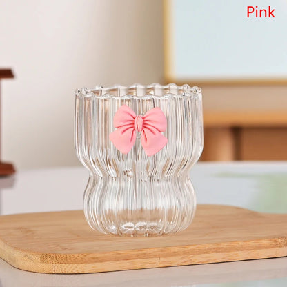 Pink Bow Glass Cute Water Cup