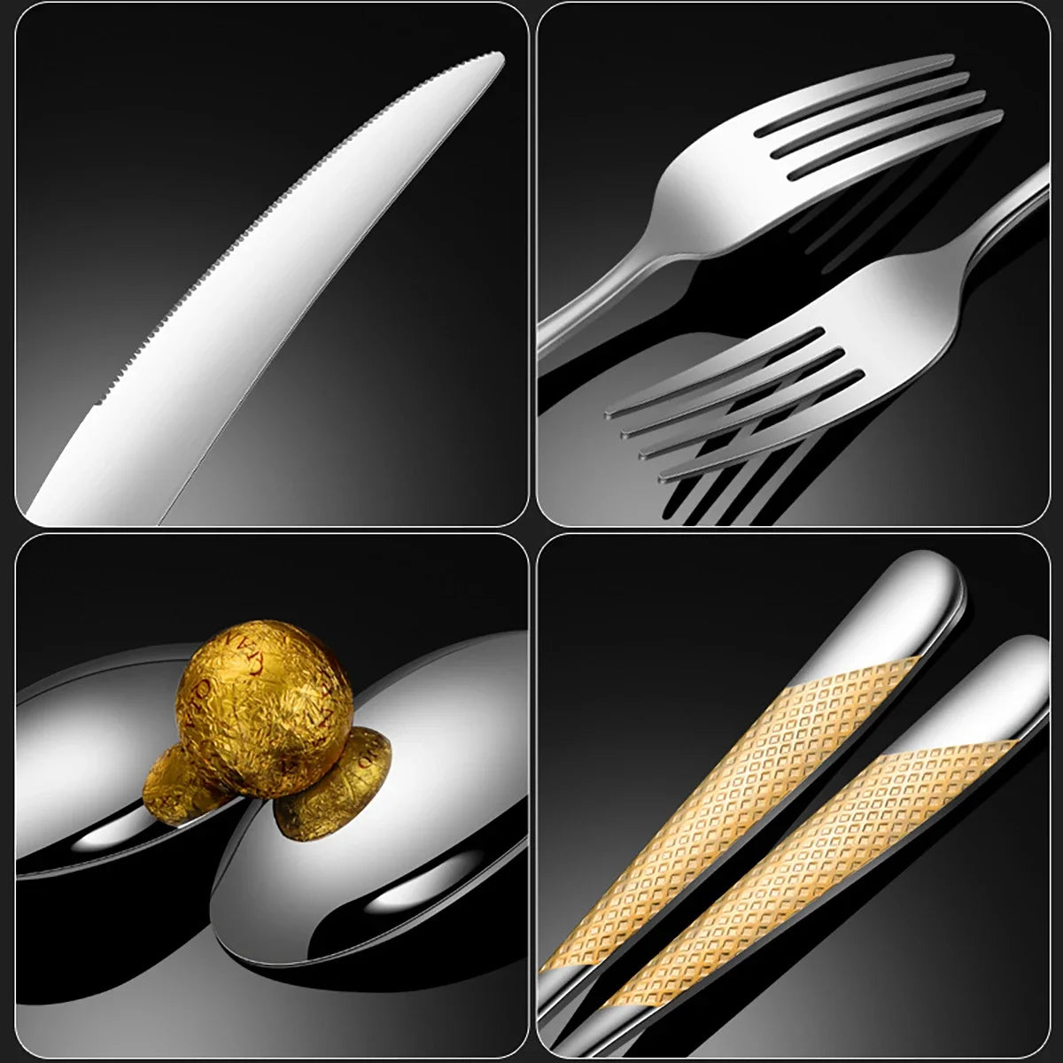 16Pcs Sliver Cutlery Gold Plated Stainless Steel