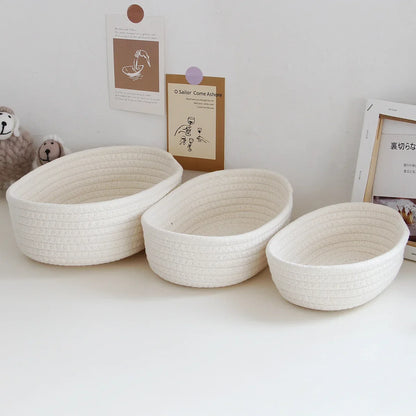 Woven Nordic Cotton Rope Storage Baskets Household Sundries Key Organize Box Women Simple Cosmetics Sorting Deposit Item Supplie