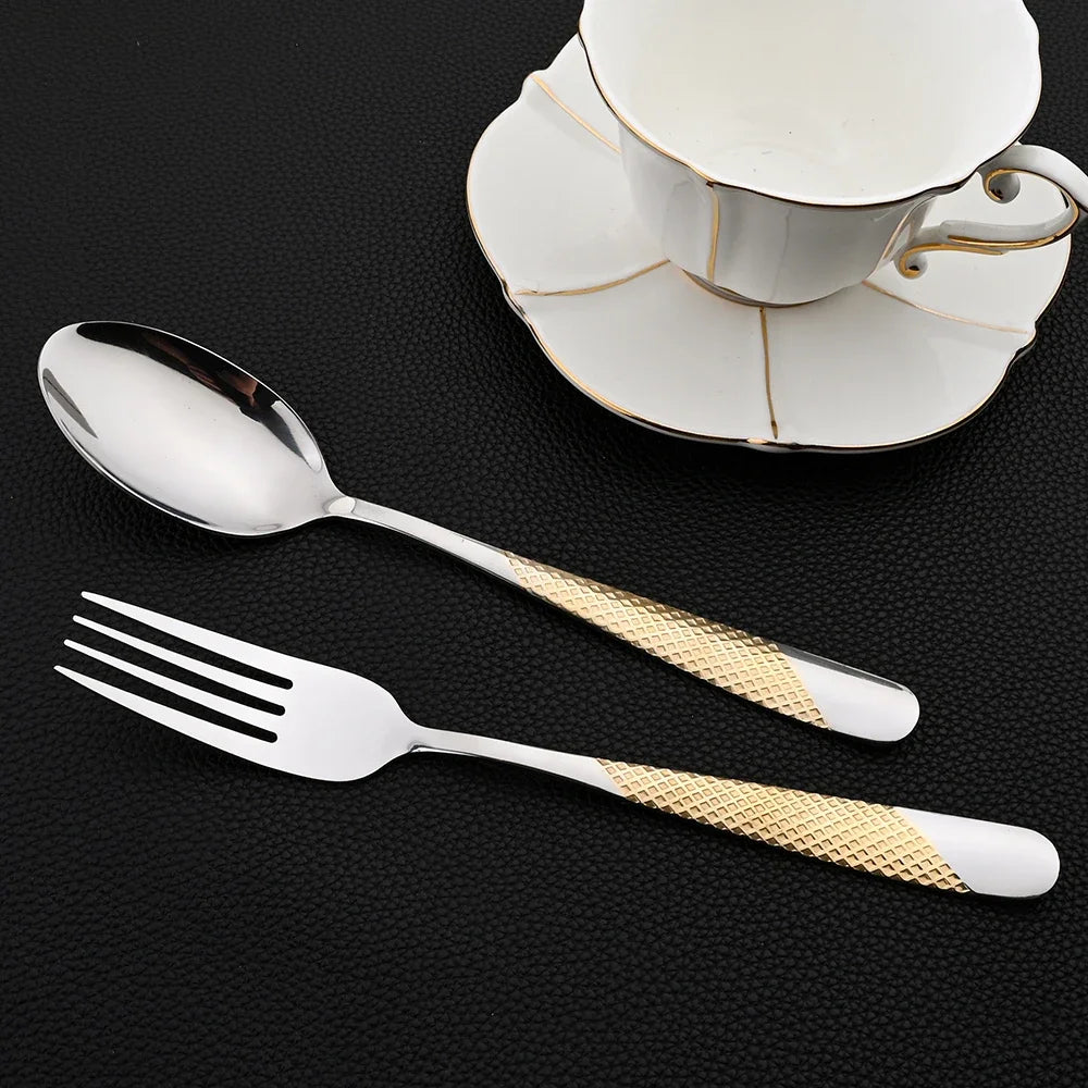 16Pcs Sliver Cutlery Gold Plated Stainless Steel