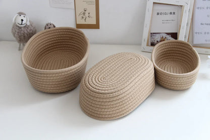 Woven Nordic Cotton Rope Storage Baskets Household Sundries Key Organize Box Women Simple Cosmetics Sorting Deposit Item Supplie