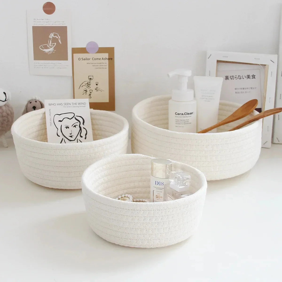 Woven Nordic Cotton Rope Storage Baskets Household Sundries Key Organize Box Women Simple Cosmetics Sorting Deposit Item Supplie