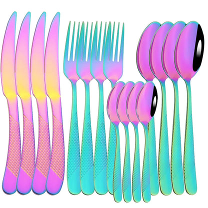 16Pcs Sliver Cutlery Gold Plated Stainless Steel