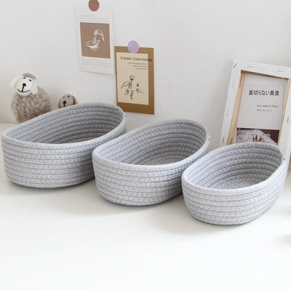 Woven Nordic Cotton Rope Storage Baskets Household Sundries Key Organize Box Women Simple Cosmetics Sorting Deposit Item Supplie