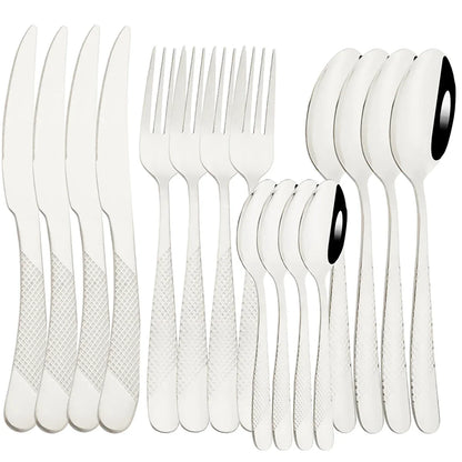 16Pcs Sliver Cutlery Gold Plated Stainless Steel