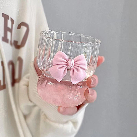 Pink Bow Glass Cute Water Cup