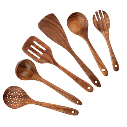 Wood Kitchenware Cooking Set Household Spatula Spoon Set Salad Spoon Fork Stirring Spoon Kitchen Baking Set with Storage Bucket