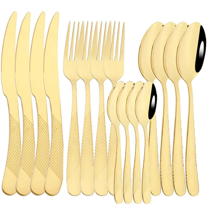 16Pcs Sliver Cutlery Gold Plated Stainless Steel