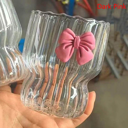 Pink Bow Glass Cute Water Cup