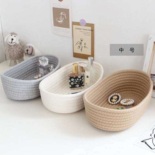 Woven Nordic Cotton Rope Storage Baskets Household Sundries Key Organize Box Women Simple Cosmetics Sorting Deposit Item Supplie