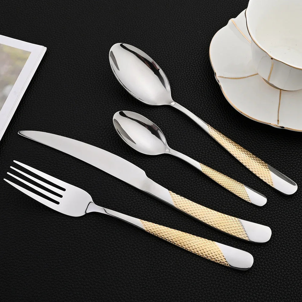 16Pcs Sliver Cutlery Gold Plated Stainless Steel