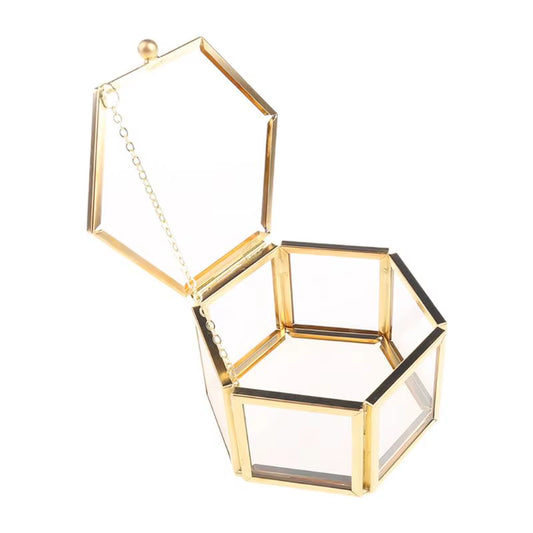 Geometrical Clear Glass Jewelry Box Jewelry Organize Holder Tabletop Succulent Plants Container Home Jewelry Storage